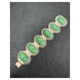 925 Carved Green Stone Cabochon Bracelet