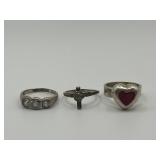 Size 7.5 Sterling Ring Lot of 3