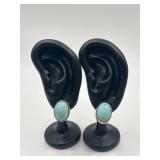 925 Sterling Silver Oval Blue Larimar Stud