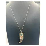 925 18in Turquoise and Coral Bear Claw Pendant
