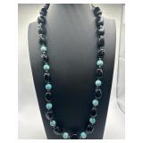 Handmade 28in Turquoise and Black Onyx Beaded
