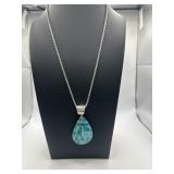 20in Turquoise Mosaic 925 Tear Drop Pendant