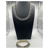 17in Blue Link Glass Necklace and Bracelet Set