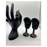 Size 7 Amethyst Ring and Dangle Earring Set