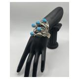925 Turquoise Adjustable Cuff Bracelet with Vine