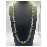 Funky Green and Pink Diamond-shaped Bead Necklace