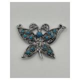 Vintage Butterfly Pendant with Turquoise Accents
