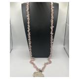 Pink Crystal Dangle Costume Necklace with White