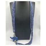 Blue Beaded Costume Necklace with Elephant