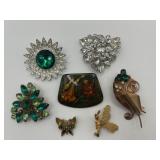 Grandma's Green Brooch Lot of 7