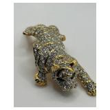 Art Deco Gold Tone Clear Rhinestone Leopard