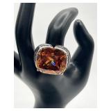 925 Orange Cushion Cut Cocktail Ring Size 7.25