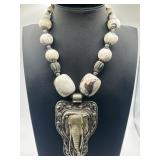 13in Carved Elephant Pendant Necklace