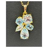 17in 925 Necklace Aquamarine Flower Inlay
