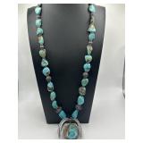 925 24in Navajo Turquoise Naja-Style Necklace