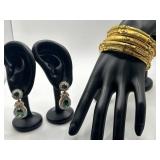 Green Dangle Earrings and Bangle Bracelet Costume