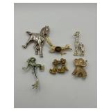 Grandma's Animal Lover Brooch Lot of 6