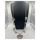 Vintage Sterling Hearts Charm Necklace 30in