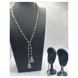 925 Lariat Style Blue Sapphire 17in Necklace and