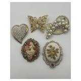 Grandma's Vintage Brooch Lot of 5