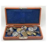 Vintage Wooden Box with Antique Assorted Buttons