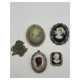 Vintage Costume Jewelry Cameo Lot of 4