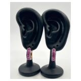 Glimmering Magenta Huggie Hoop Earrings 925