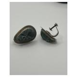 Green Glass Taxco Mexico Screw Back Earrings