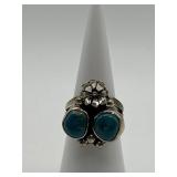 Size 6 Navajo Turquoise Two Stone Ring