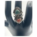Sterling Silver Pink Shell and Turquoise Heart