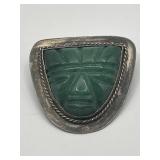 Taxco Mexico 925 Antique Face Carved Jade Jadeite