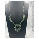 23in Turquoise 925 Needlepoint Heart Necklace