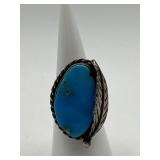 Size 6 Navajo Turquoise Feather Oval Ring
