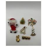 Grandma's Christmas Brooch Lot of 7