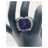 Size 8 925 Amethyst Set Cushion Cut Cocktail Ring