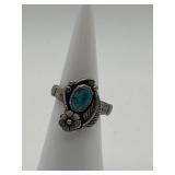 925 Vintage Floral Turquoise Ring Size 5.5