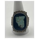 Size 12 Sterling Silver Turquoise Inlay Black