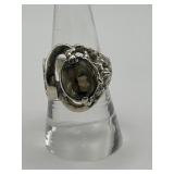 925 Smokey Quartz Heart Ring Size 7.5