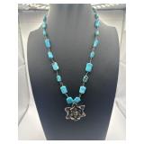 17in 925 Blue Green Turquoise Barrel Bead Flower
