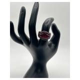 925 Size 7.75 Red Stone Halo Gemstone Ring
