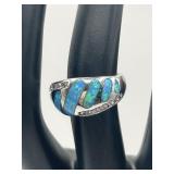 925 Size 6 Blue Opal Inlay Ring