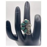 Zuni Turquoise Size 6 925 Cluster Feather Ring