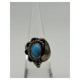 Size 4 925 Turquoise Leaf and Bead Design Ring