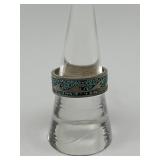 Size 7.75 925 Turquoise Wave Inlay Ring