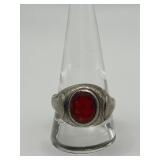 925 Size 11.5 Art Deco Engraved Red Stone Ring