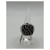 Stainless Steel Black and White Gemstone