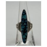 925 Size 6.75 Turquoise Inlay Elongated Ring