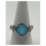 925 Size 8 Turquoise Square Bezel Ring