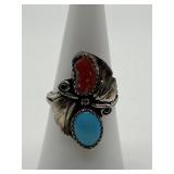 Size 7.75 Turquoise and Coral Stacked Ring
