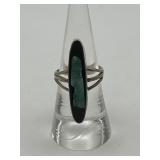 925 Size 6.5 Green Turquoise Inlay Elongated Ring